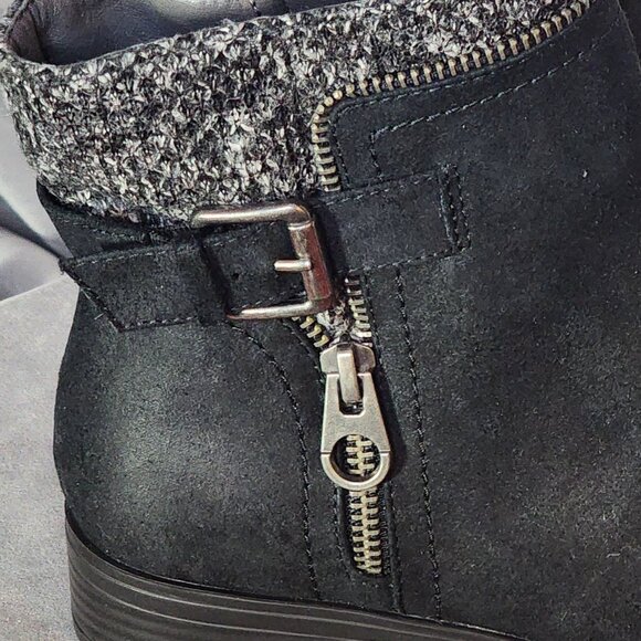 White Mountain Black Faux Suede Zip Buckle Fabric Upper Ankle Randolph Boot 6.5M - Picture 8 of 16